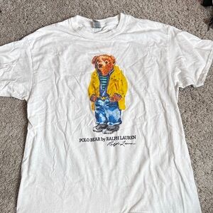 Polo Bear in Yellow Rain Coat White Tee - Gildan